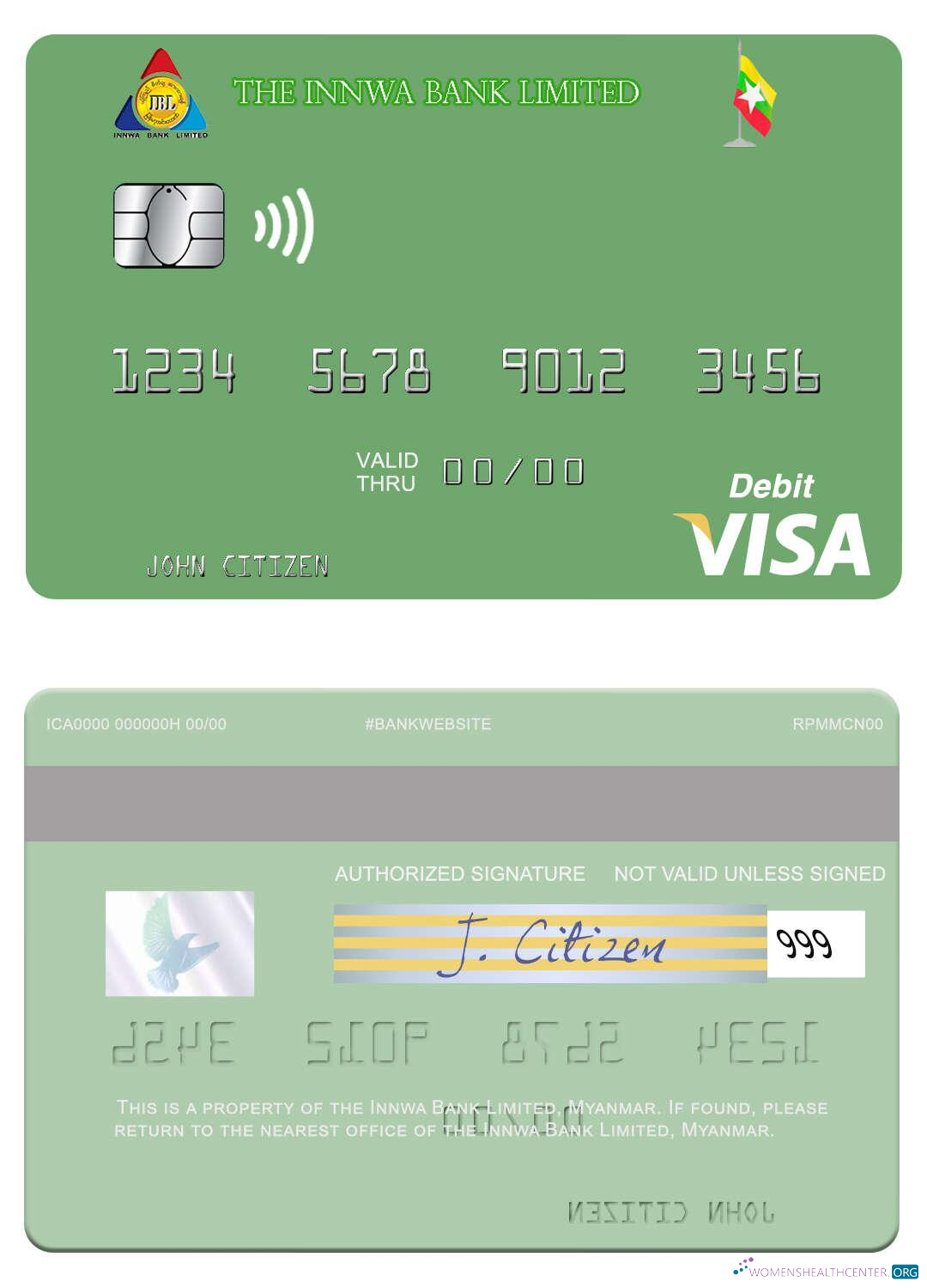 Download Myanmar Innwa Bank Limited visa debit card Photoshop template